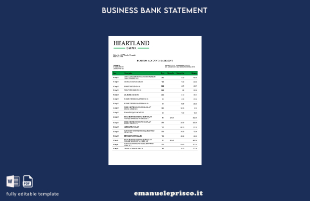 modello di estratto conto bancario del conto aziendale Heartland in stile verifi